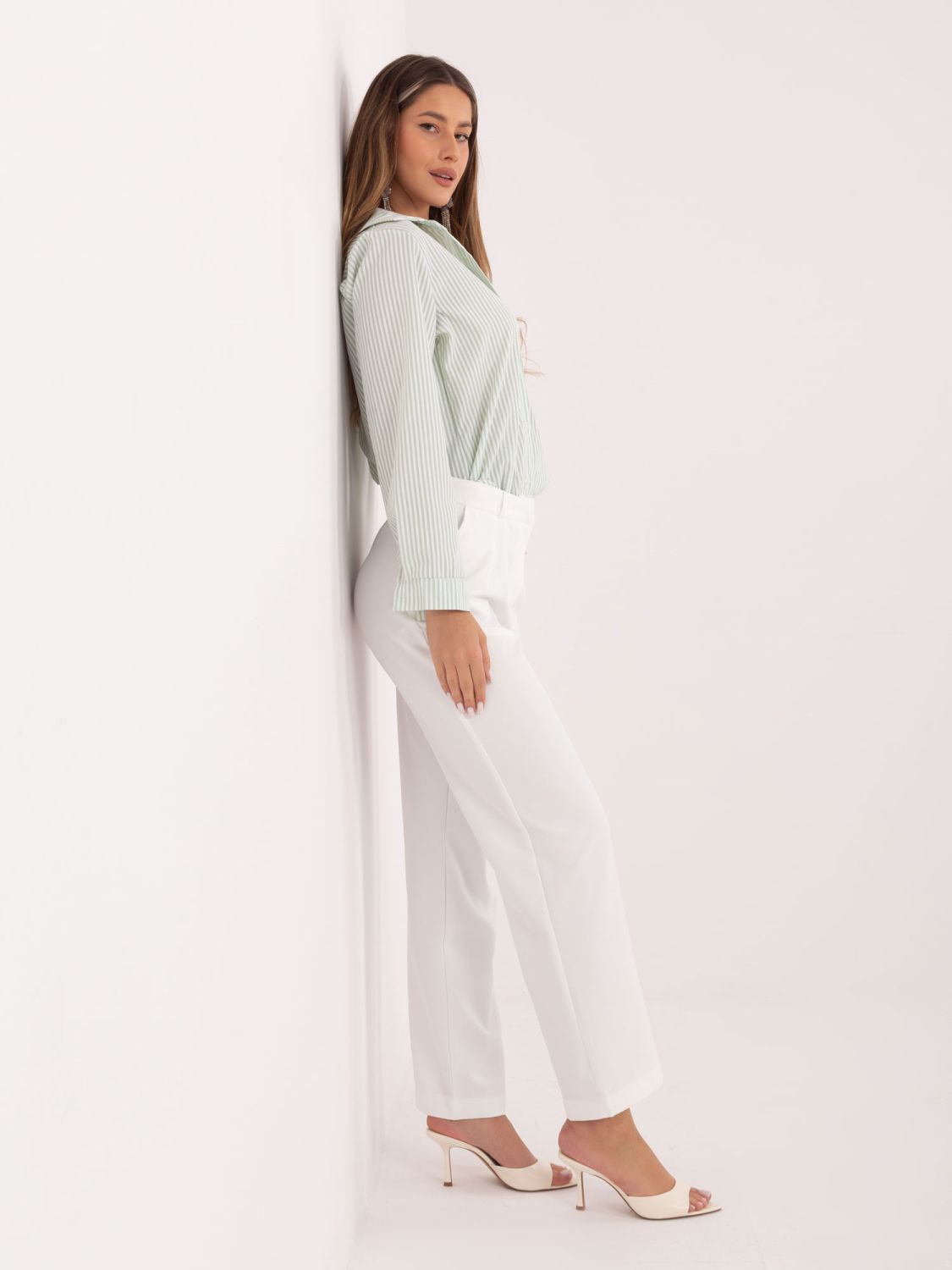 Cămașă cu dungi, verde fistic, mânecă lungă