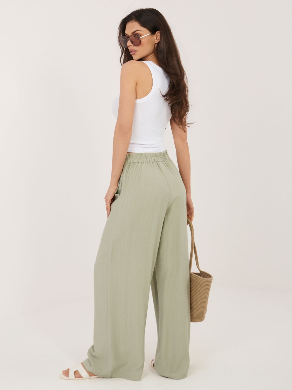 Pantaloni palazzo din vâscoză, culoare fistic