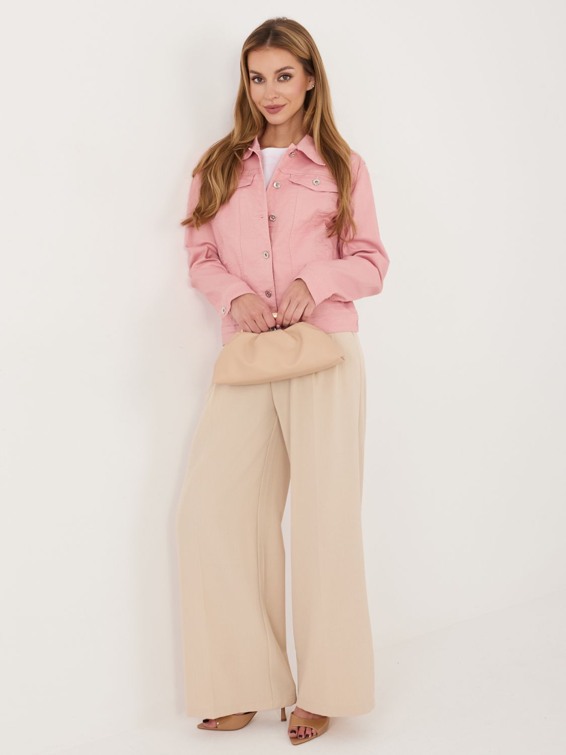 Geacă de blugi roz cu guler