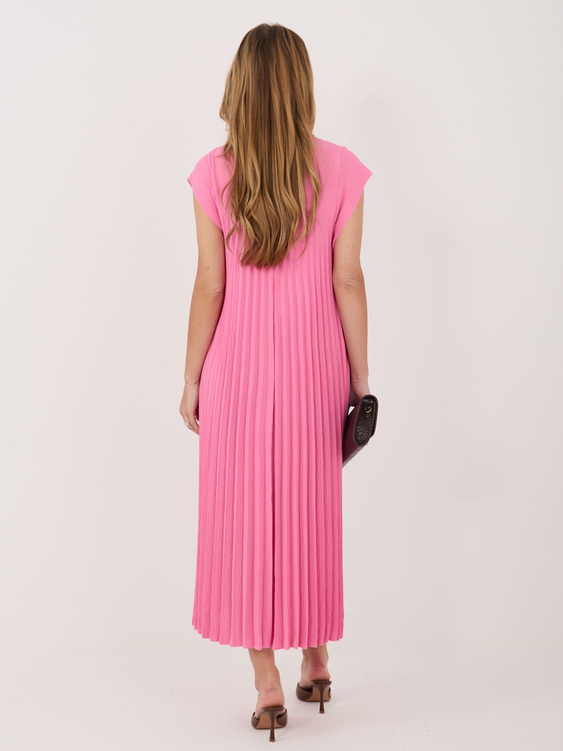 Rochie midi roz cocktail cu buzunare