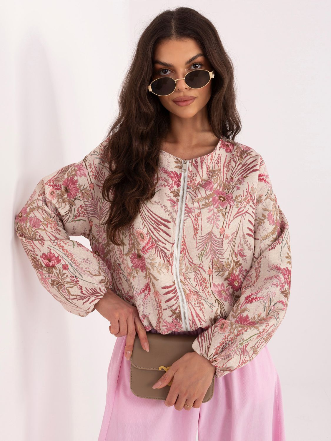 Geacă bomber roz cu imprimeu floral