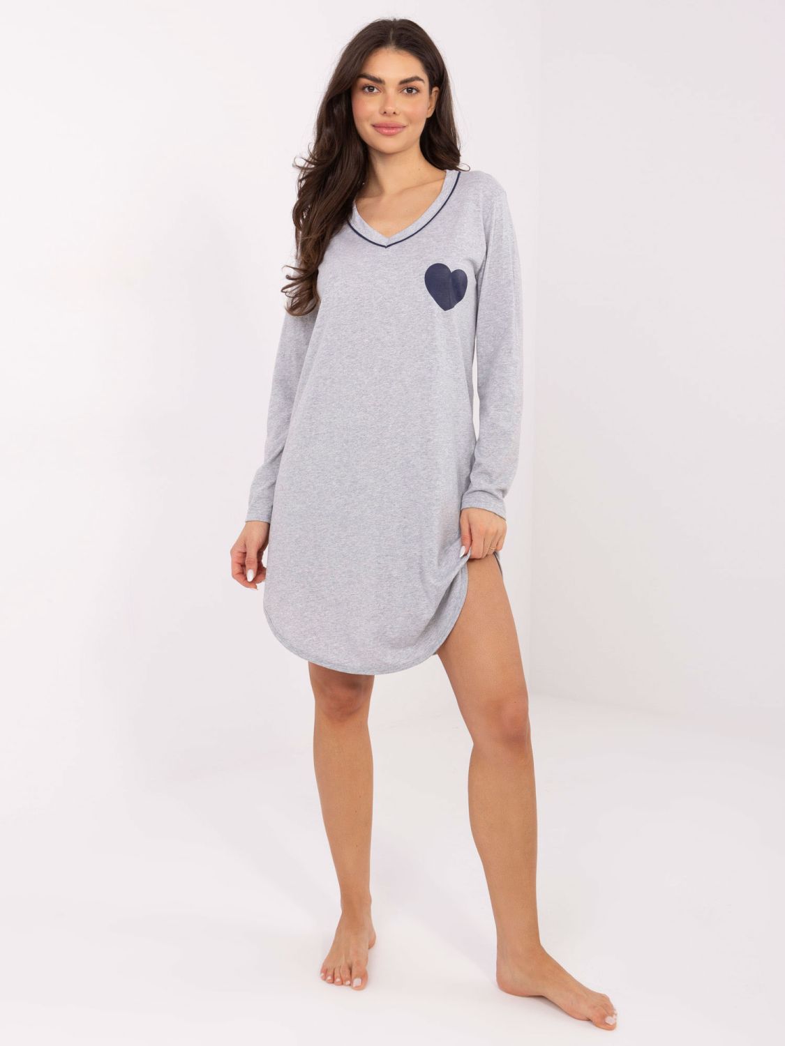 Cămașă de noapte gri cu imprimeu pentru femei