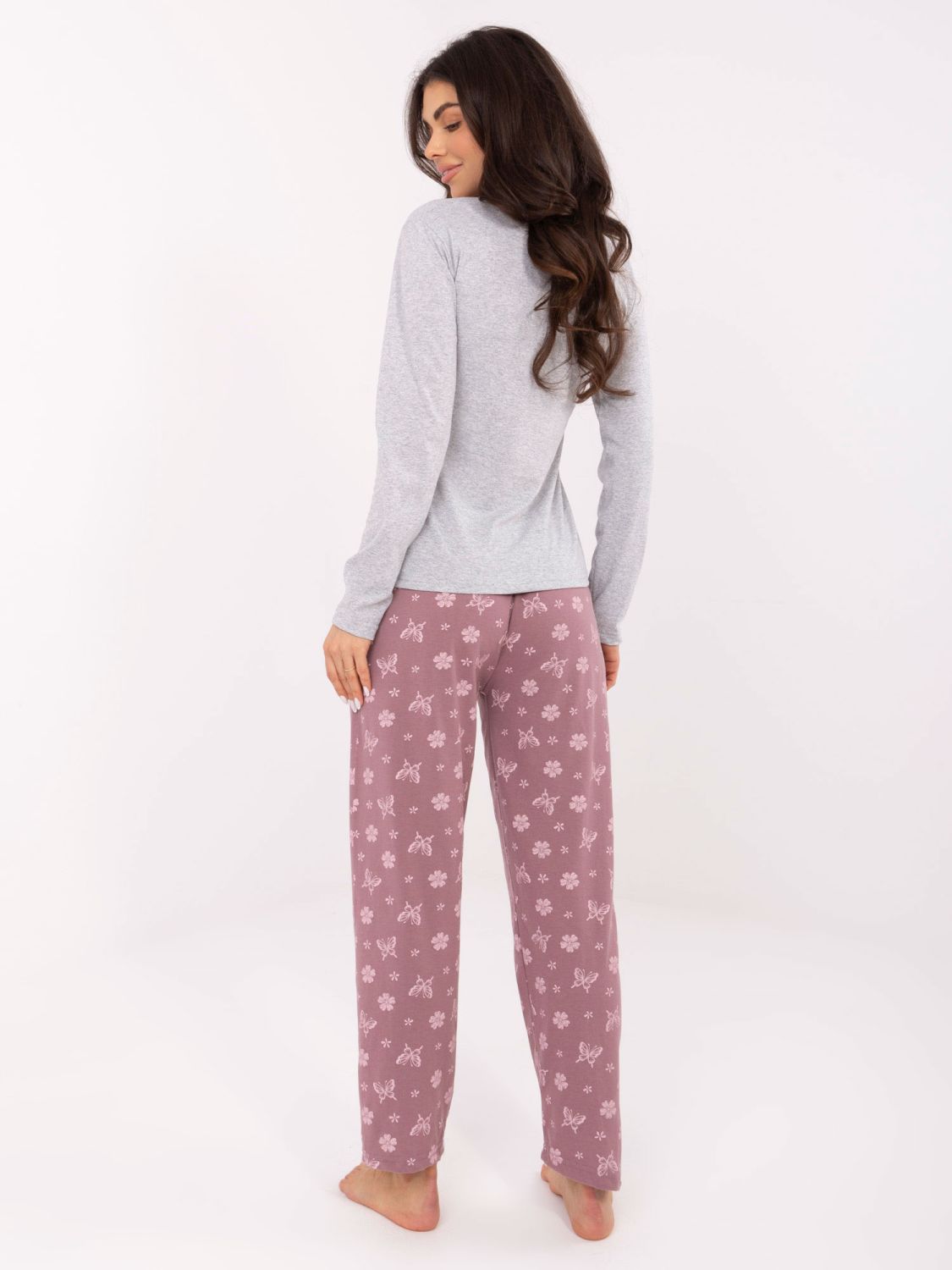 Pijamă damă gri din bumbac cu imprimeu