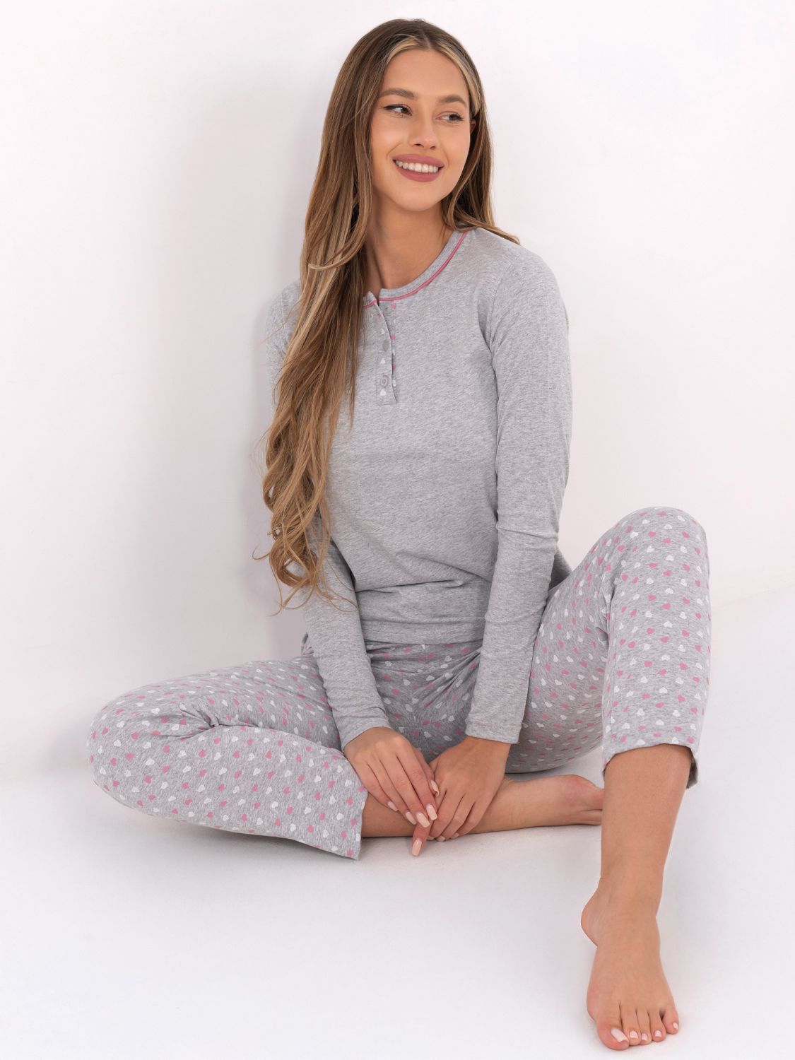 Pijamă din bumbac cu imprimeu, gri