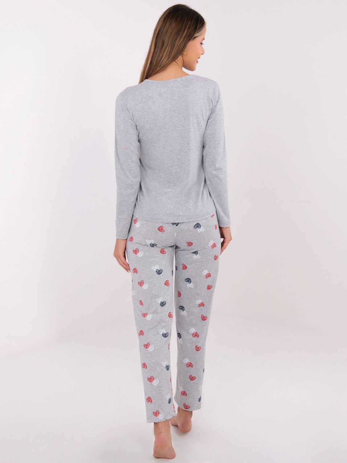 Pijama gri cu imprimeu, mânecă lungă