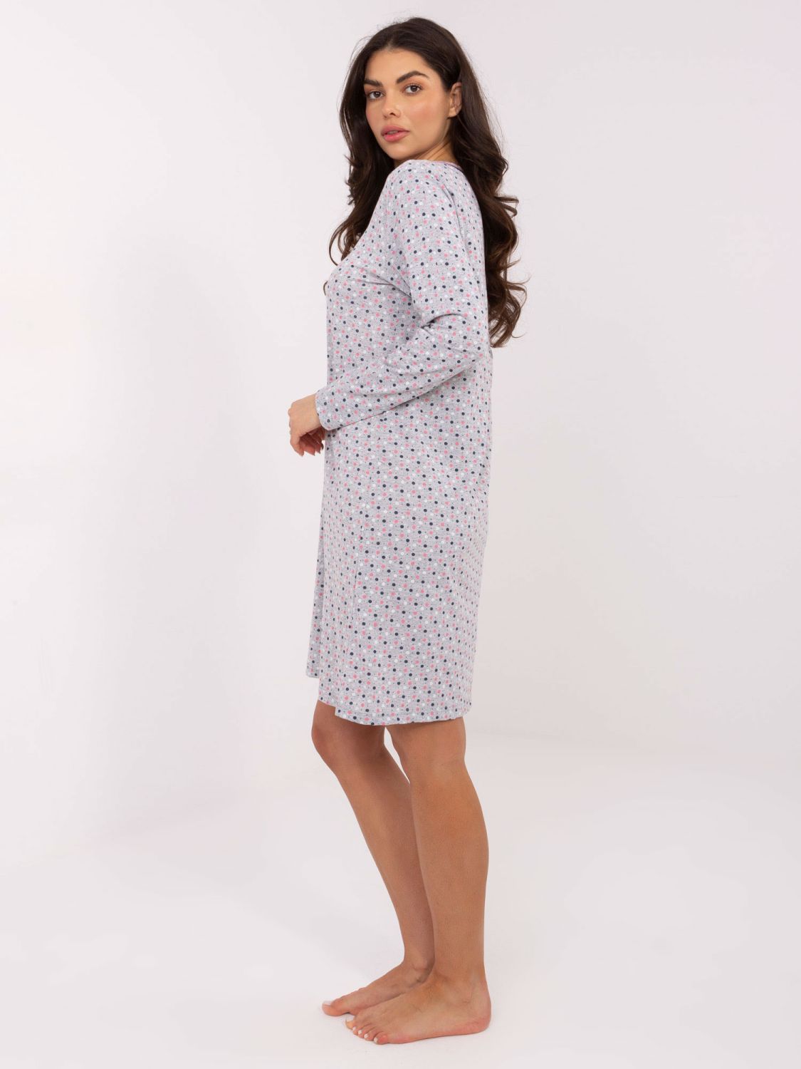 Cămașă de noapte gri cu mâneci lungi și fundiță