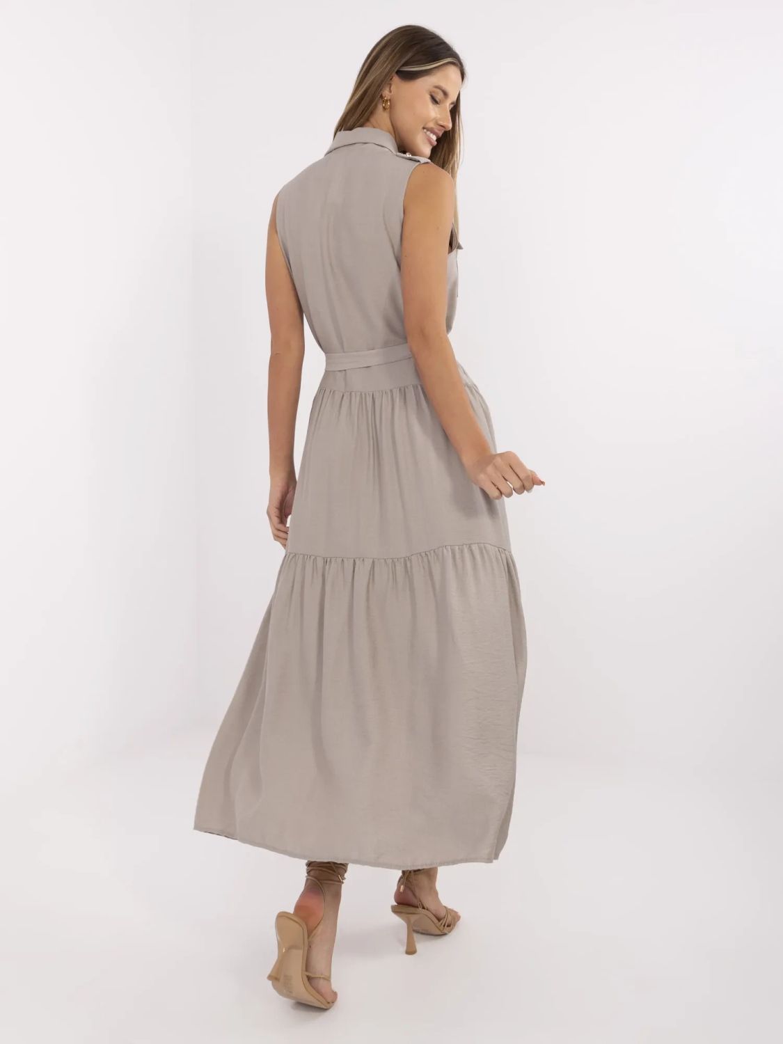 Rochie maxi cu volane și curea