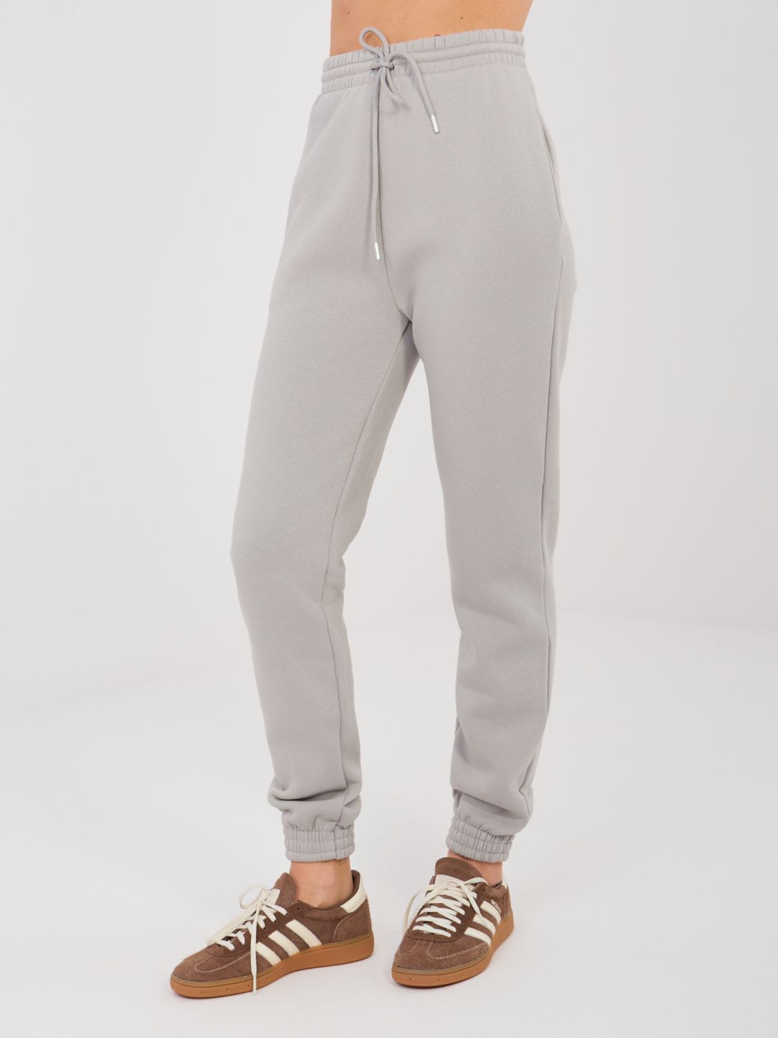 Joggere de damă din bumbac cu șnur, gri