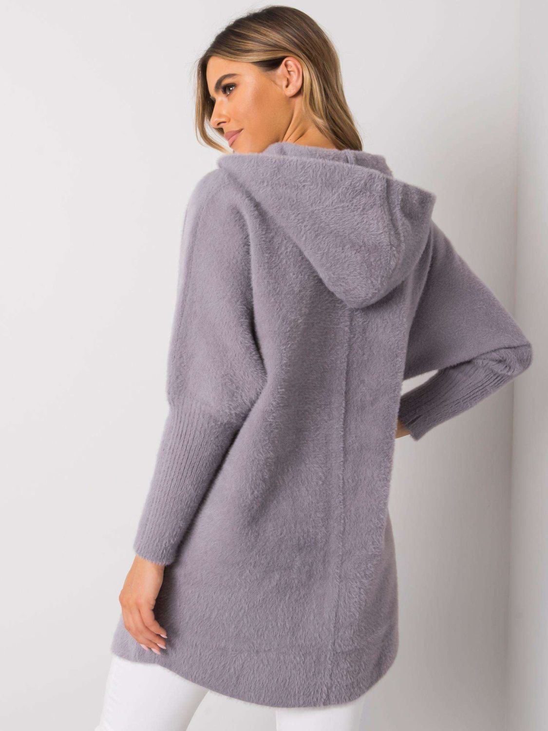 Palton gri din alpaca cu glugă