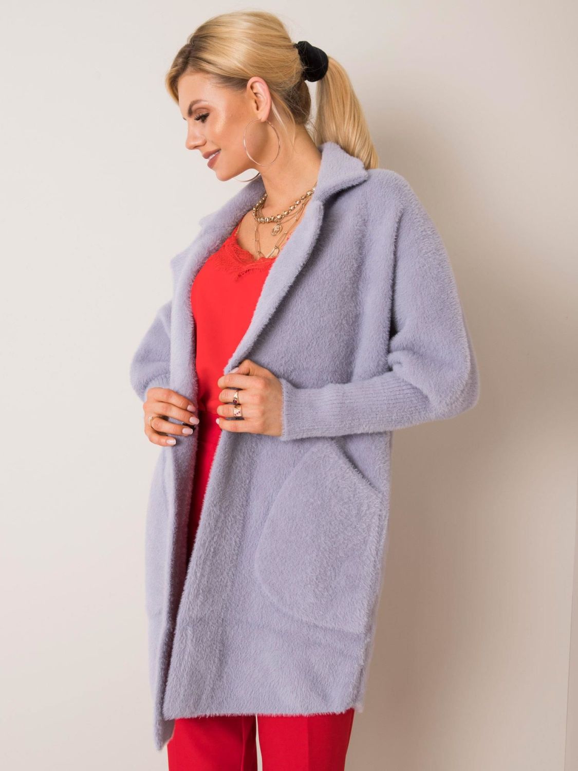 Palton gri din alpaca Fluffy