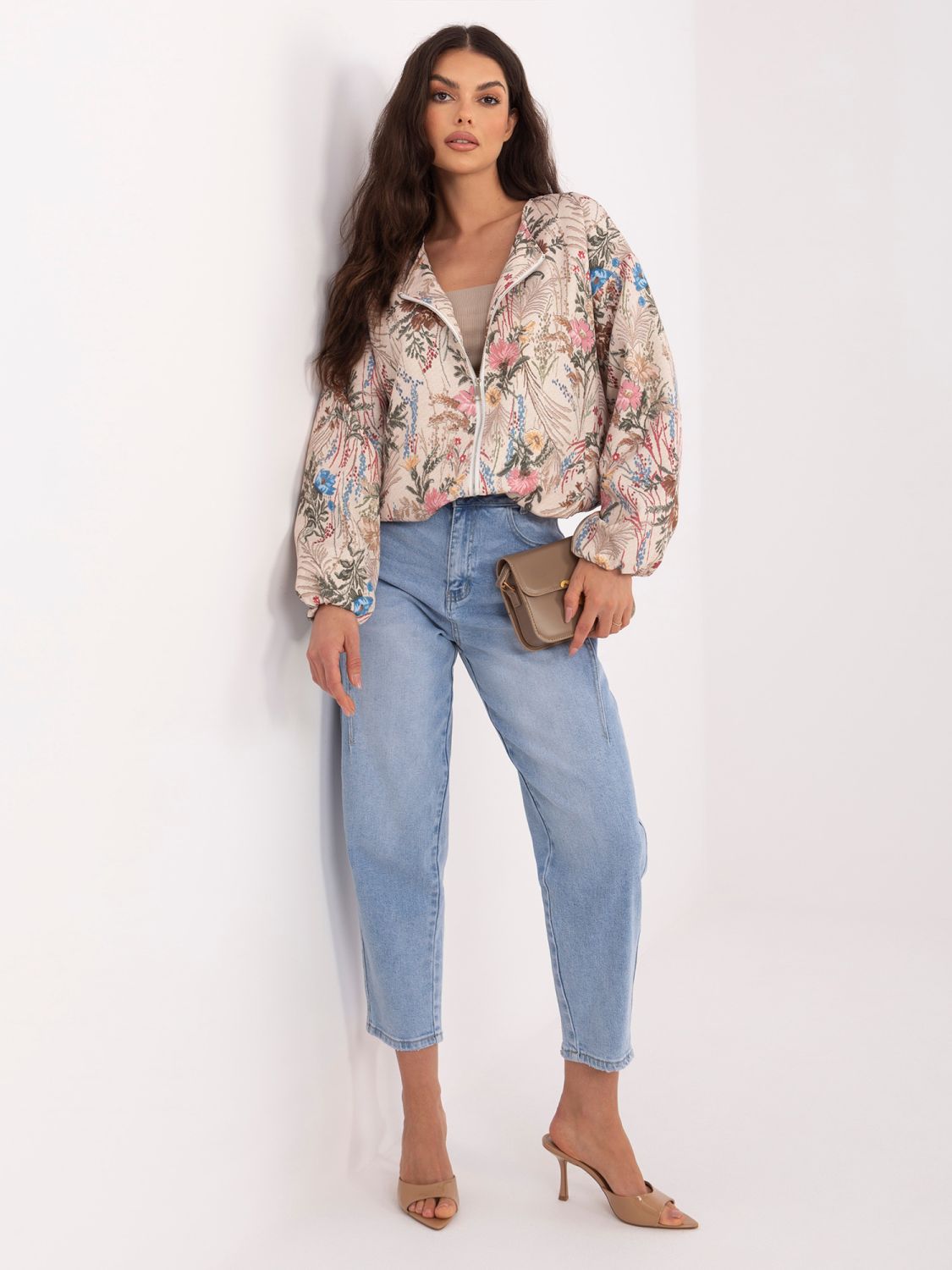 Geacă bomber verde cu imprimeu floral și căptușeală