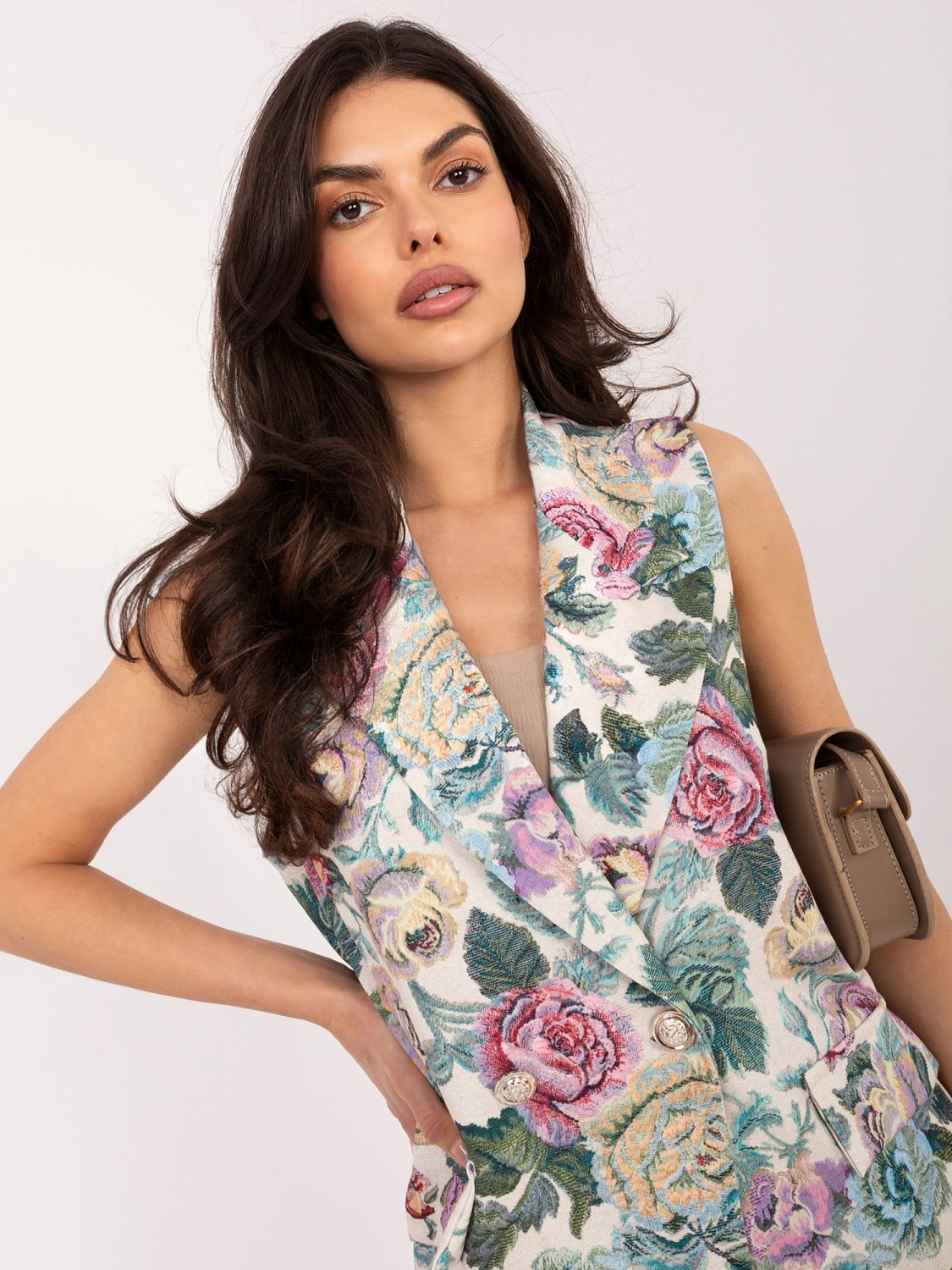 Vestă elegantă verde cu model floral