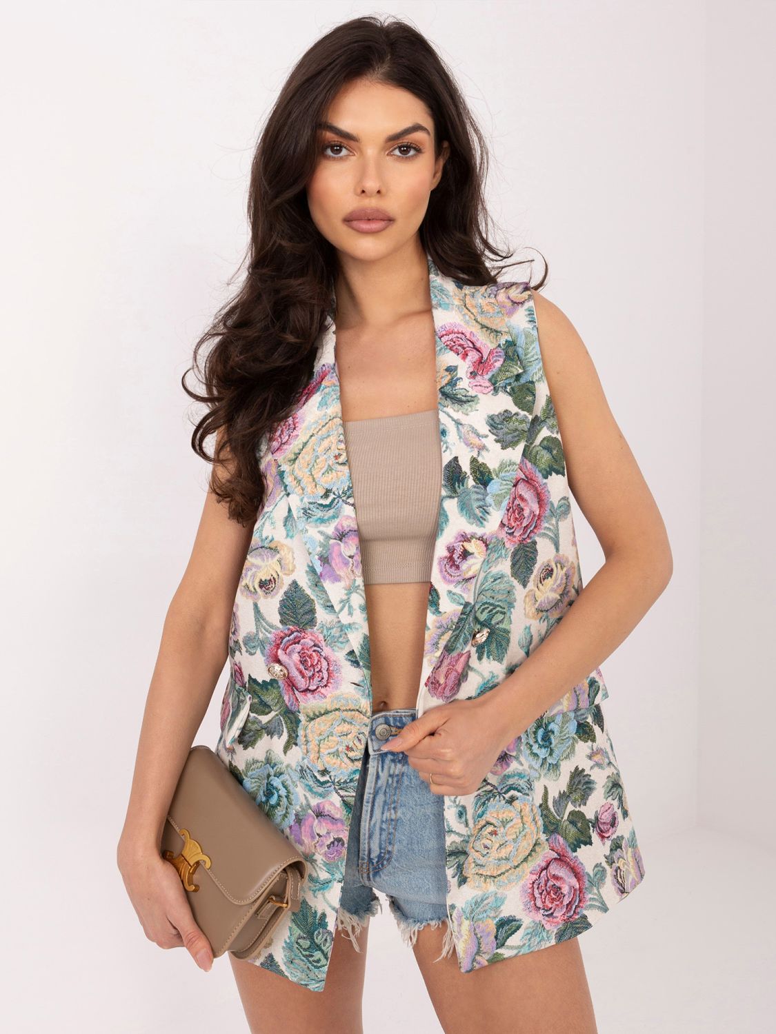 Vestă elegantă verde cu model floral