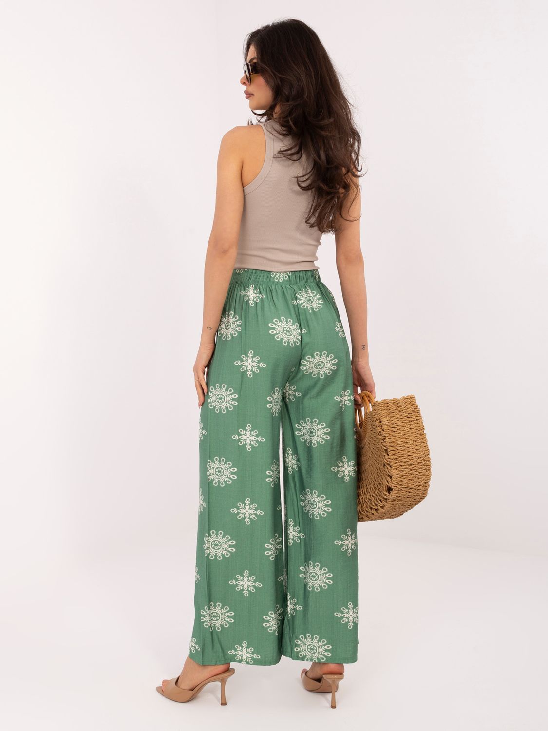 Pantaloni palazzo verzi cu curea