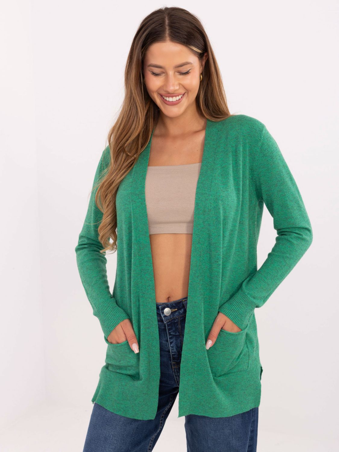 Cardigan verde cu buzunare