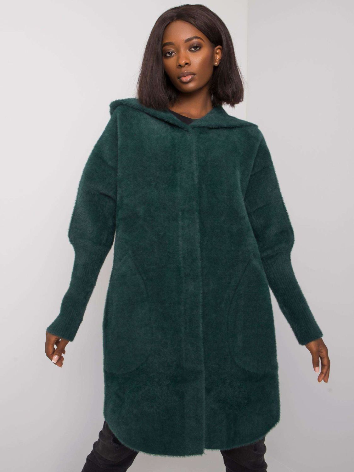 Palton verde din alpaca cu glugă