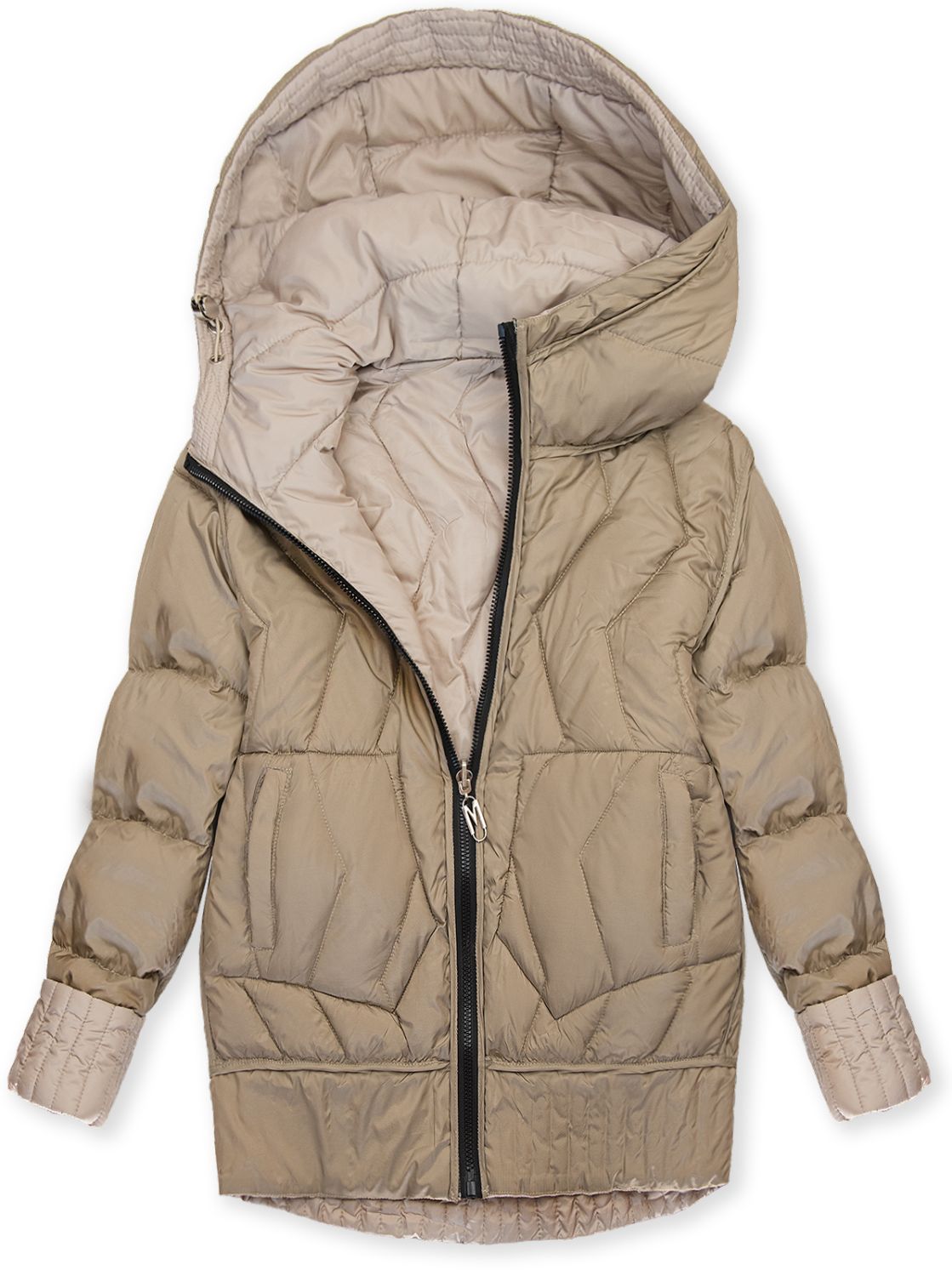 Geacă de damă reversibilă cu glugă bej