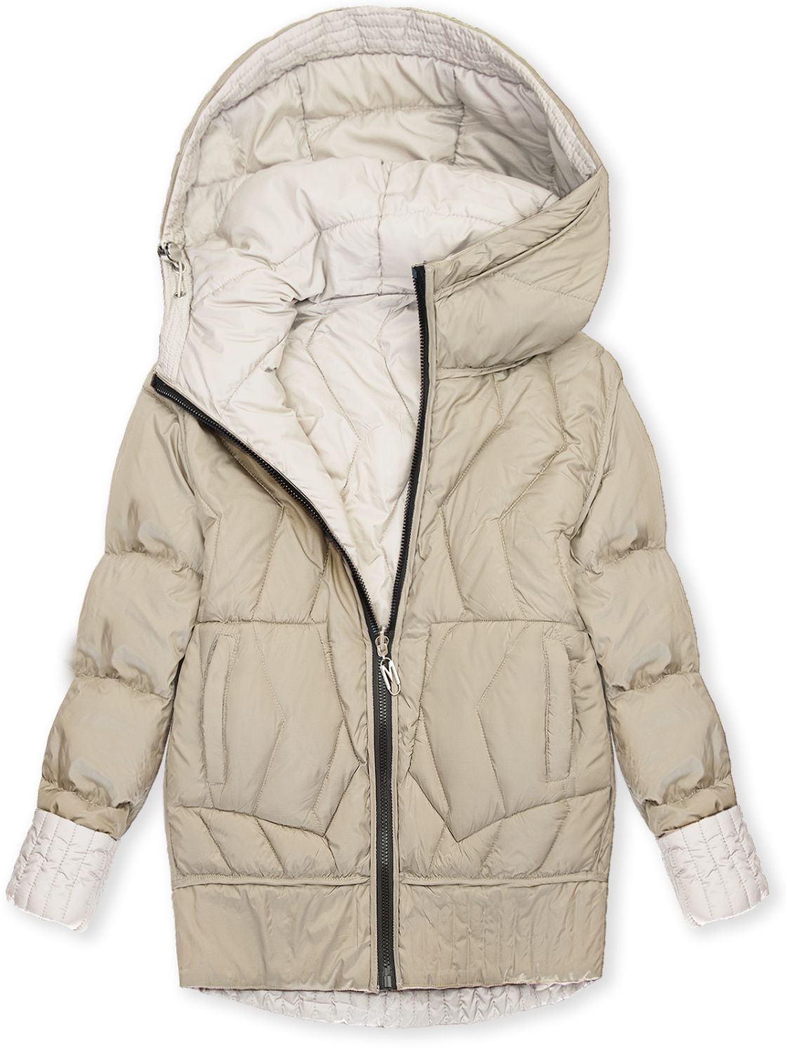 Geacă de damă reversibilă cu glugă ecru/bej