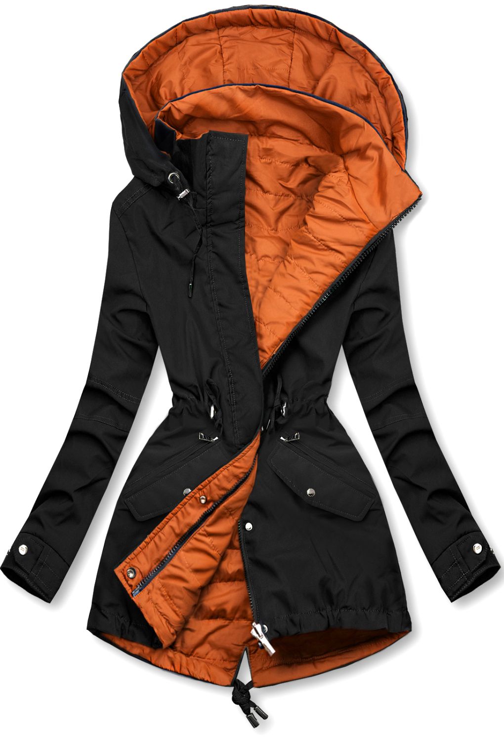 Parka reversibilă de tranziție cu glugă negru/teracotă