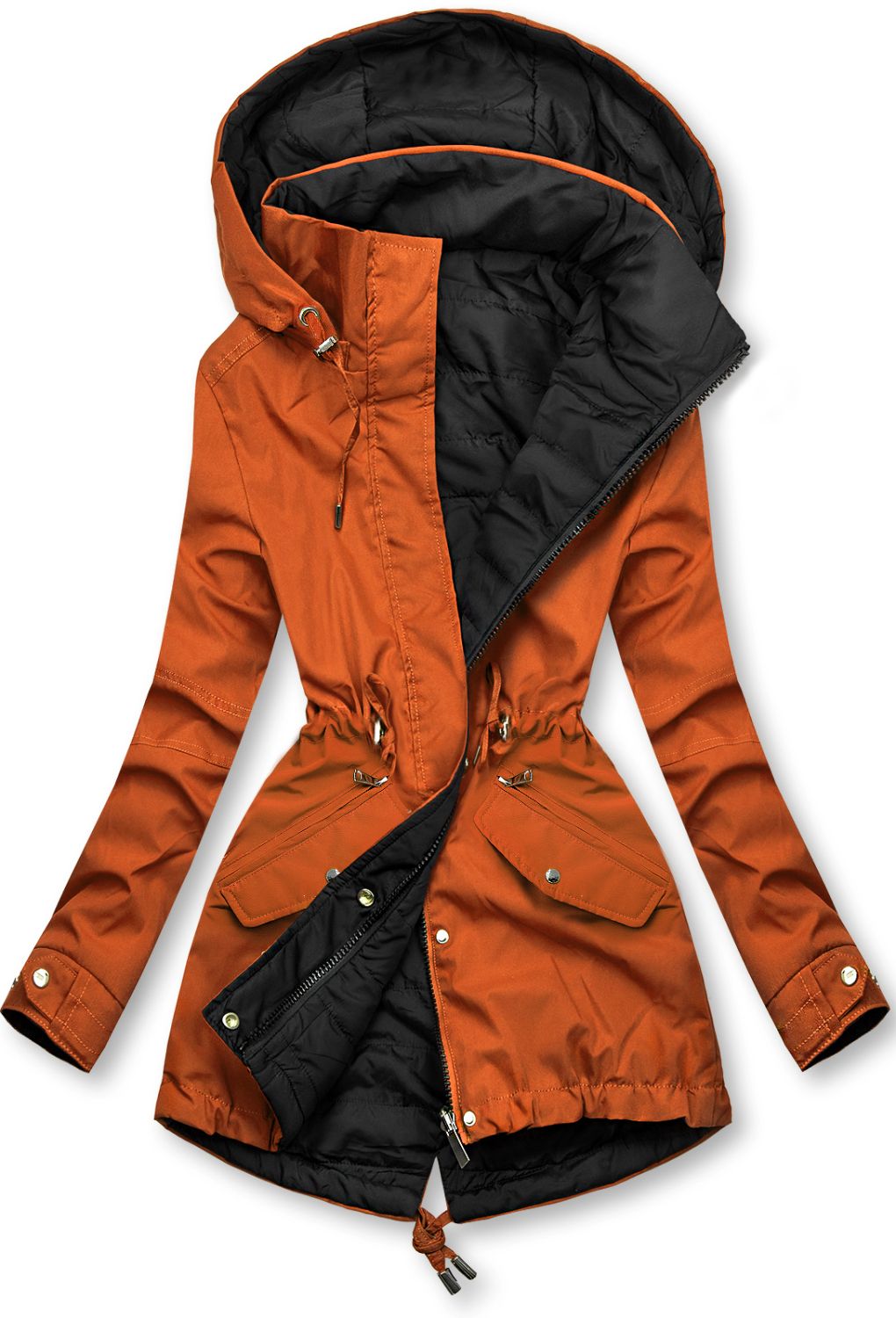 Parka reversibilă de tranziție cu glugă teracotă/negru