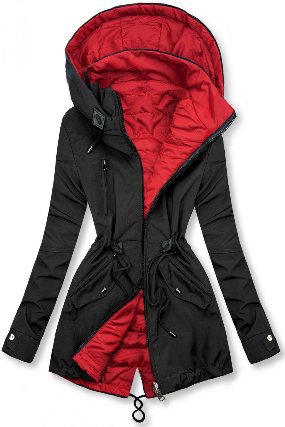 Parka ușoară de tranziție reversibilă negru/roșu