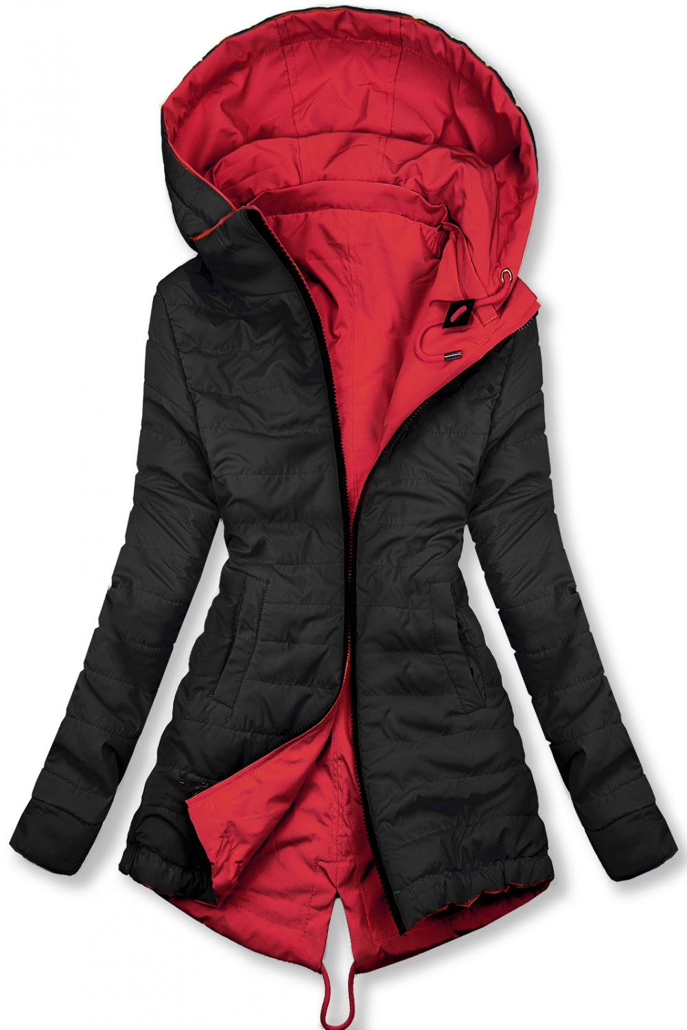 Parka ușoară de tranziție reversibilă roșie/neagră