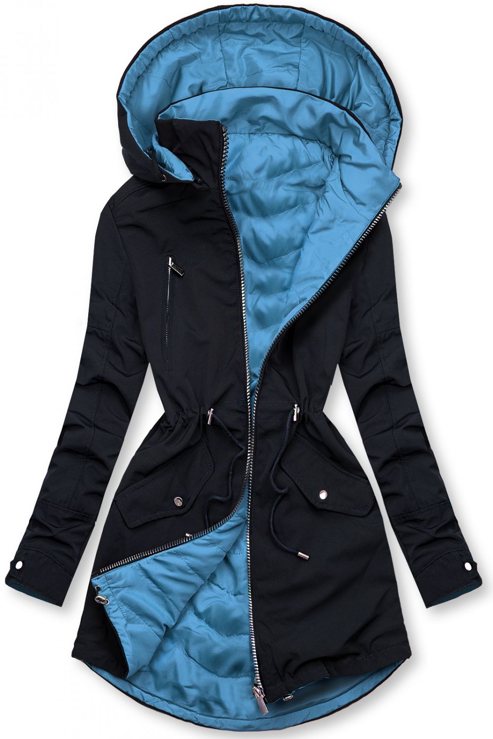 Parka cu glugă detașabilă bleumarin/albastră