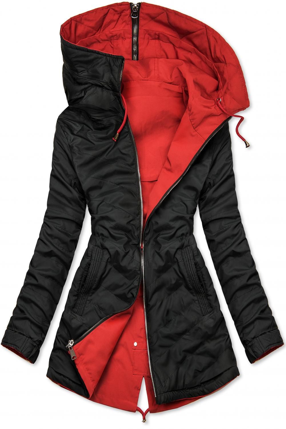 Parka de primăvară-toamnă reversibilă roșu/negru