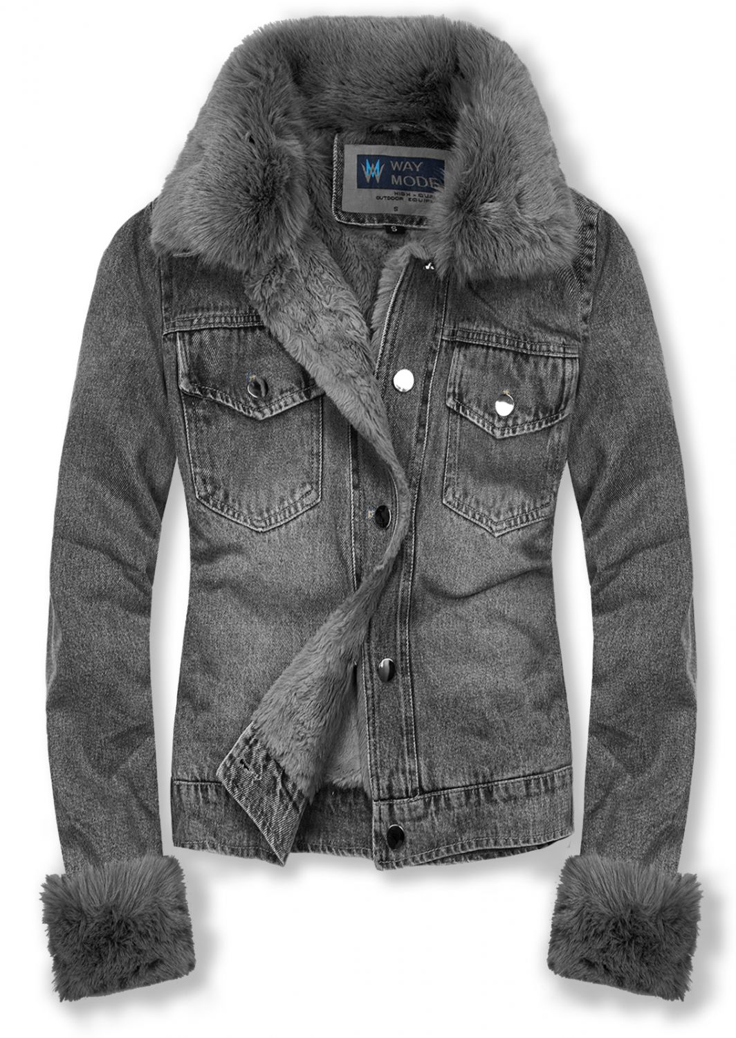 Jachetă gri denim cu blană gri