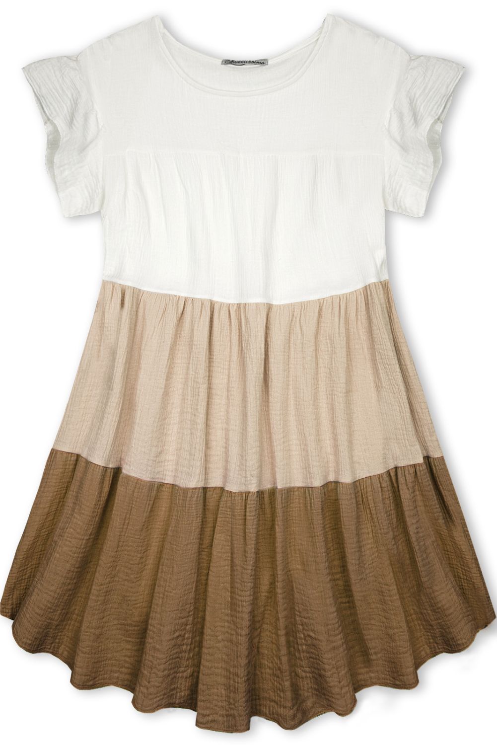 Rochie din bumbac albă/capuccino/maro