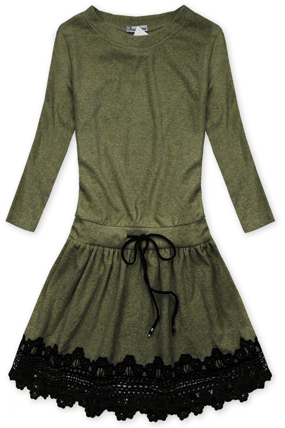 Rochie scurtă verde army cu dantelă