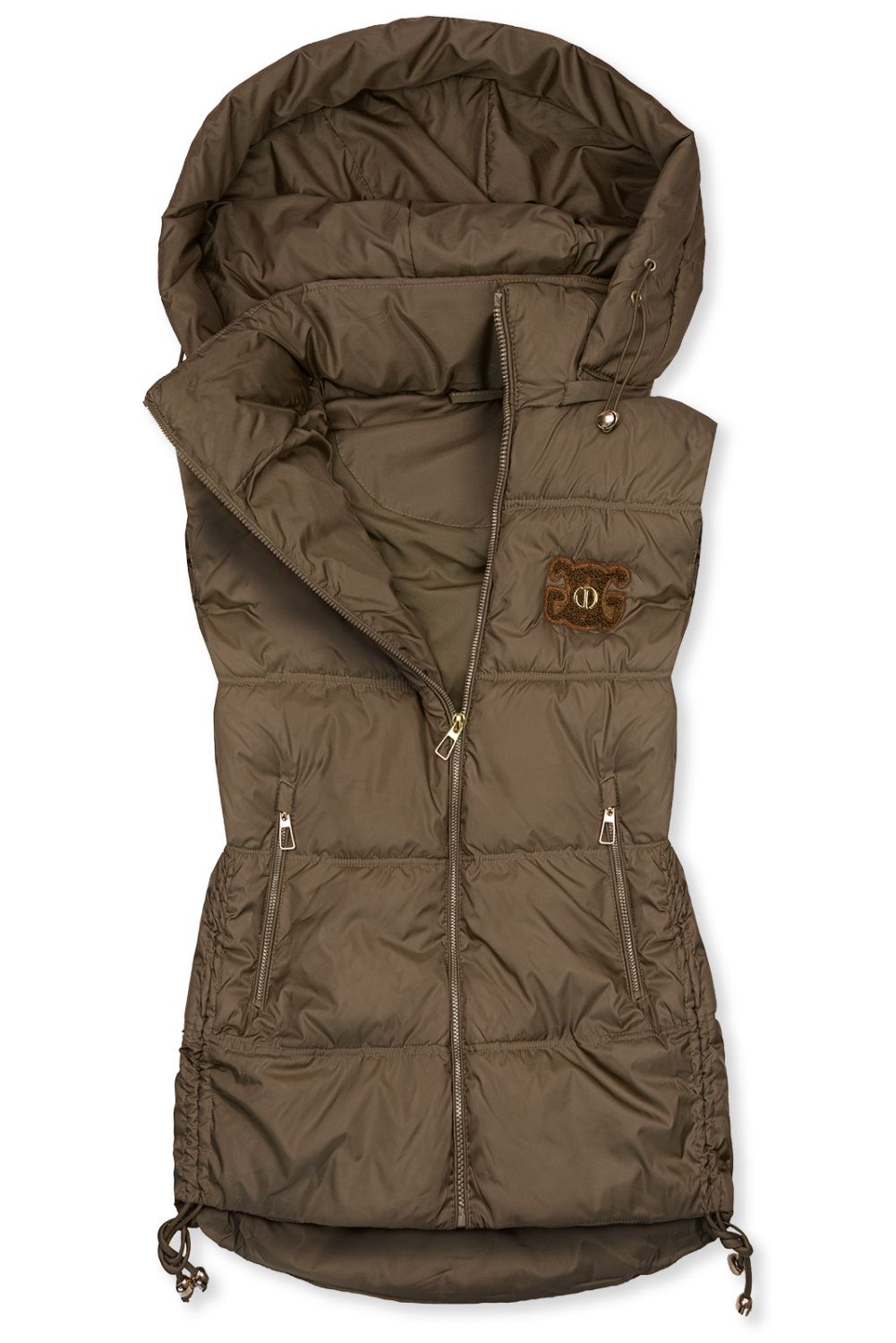 Vestă matlasată pentru damă cu glugă detașabilă maro
