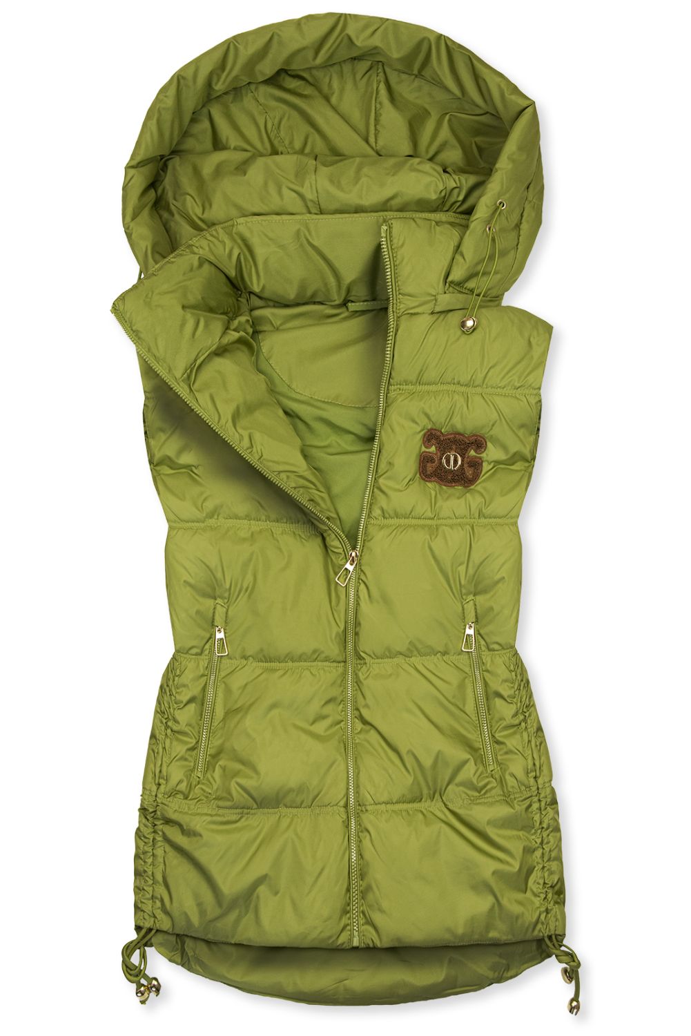 Vestă matlasată pentru damă cu glugă detașabilă verde