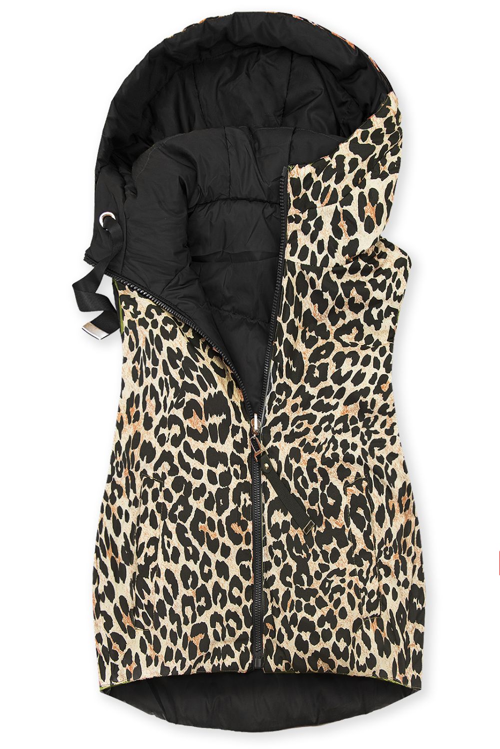 Vestă reversibilă cu imprimeu leopard, neagră