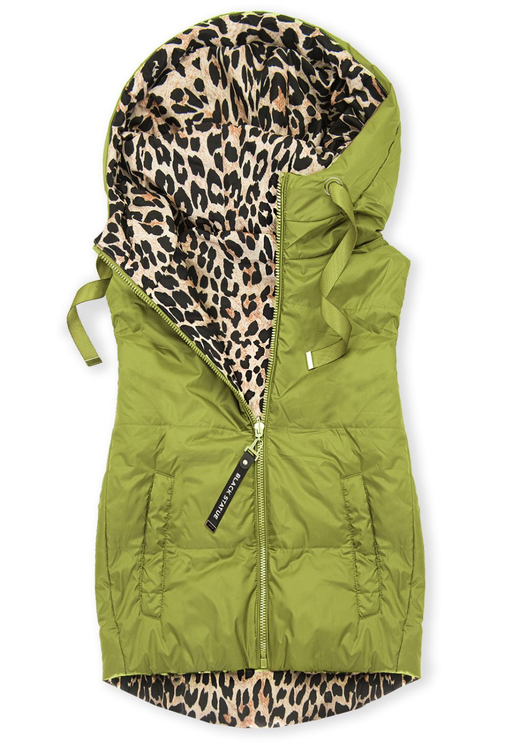 Vestă reversibilă cu imprimeu leopard, verde