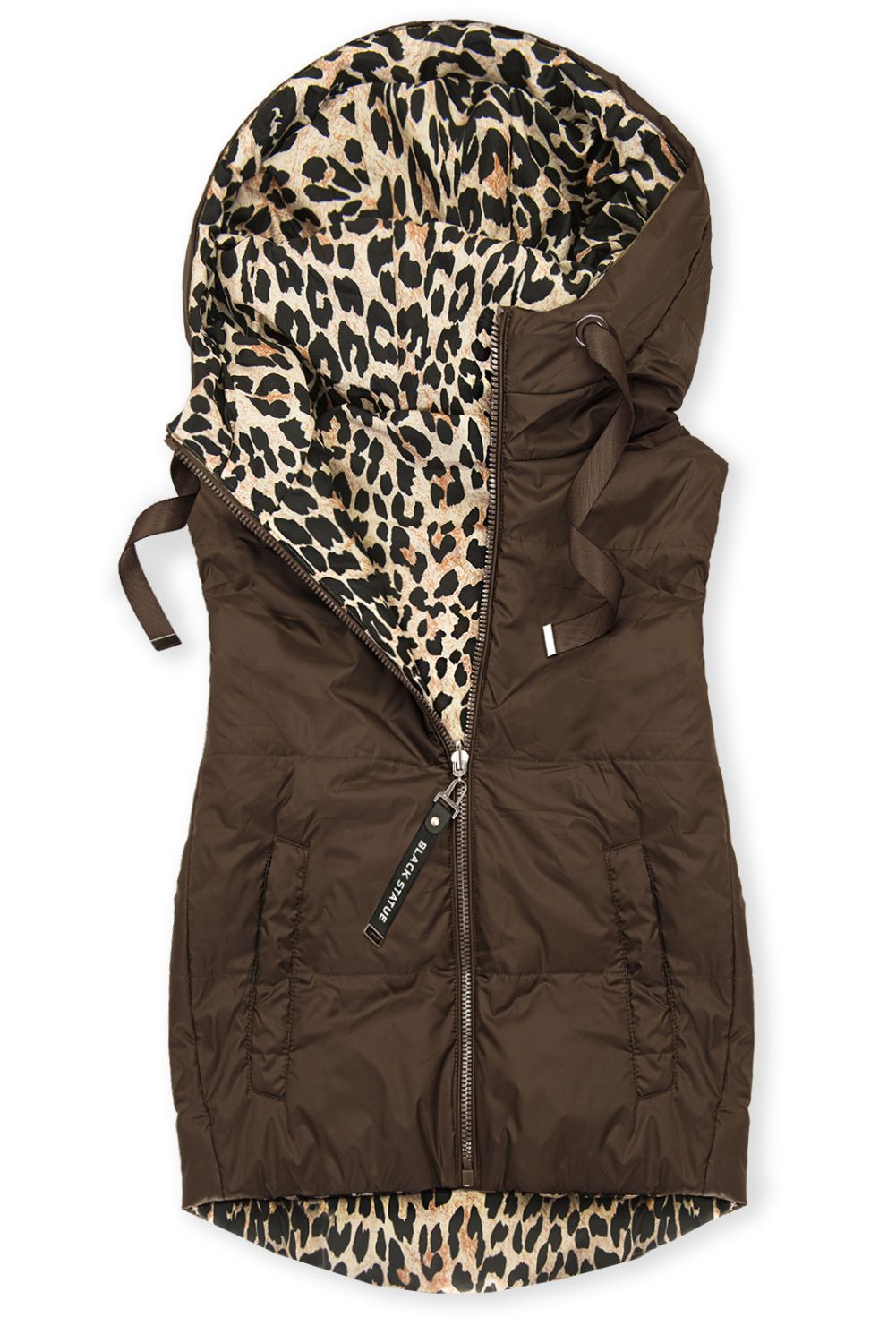 Vestă reversibilă cu imprimeu leopard, maro ciocolatiu
