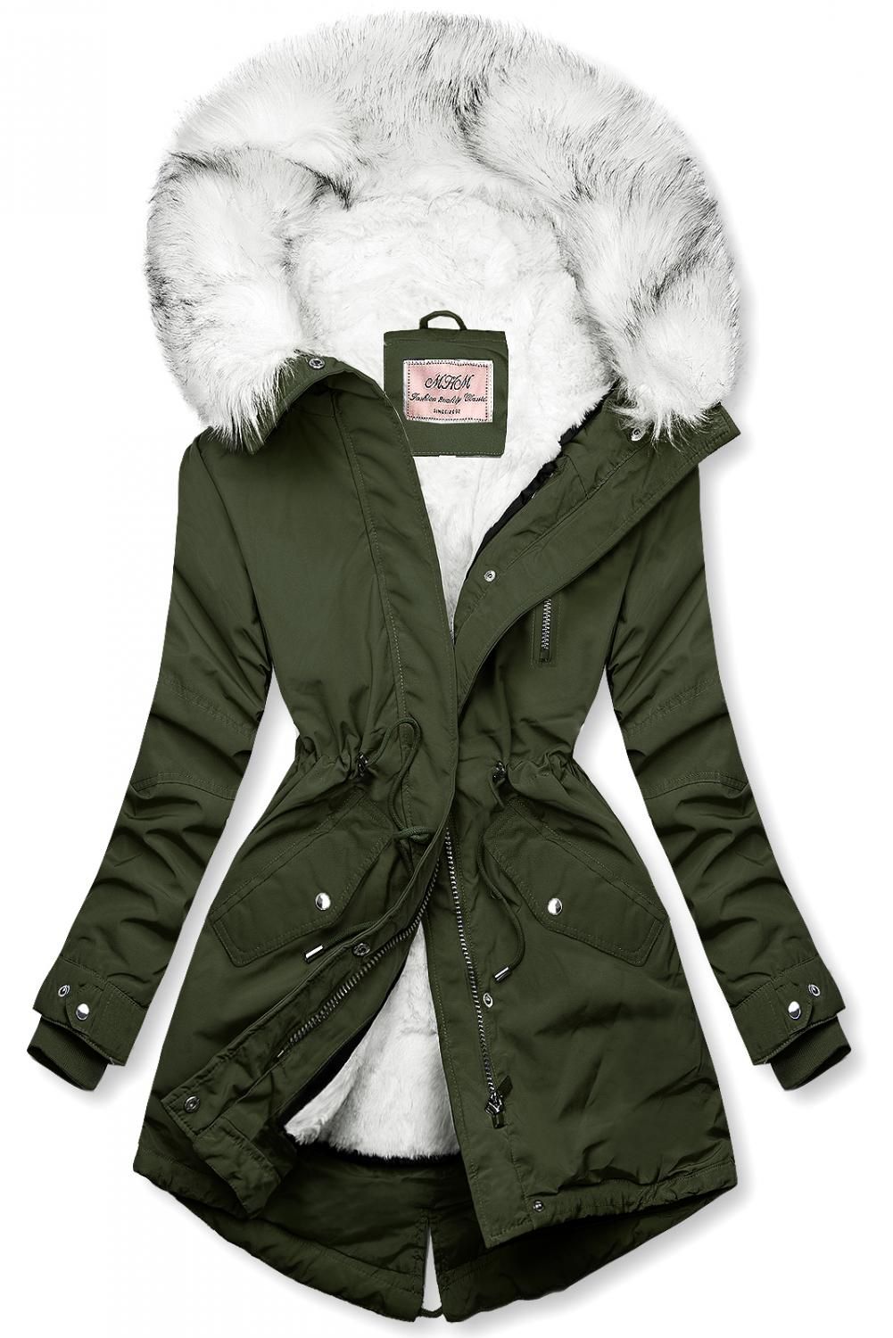 Parka de toamnă/iarnă kaki/alb