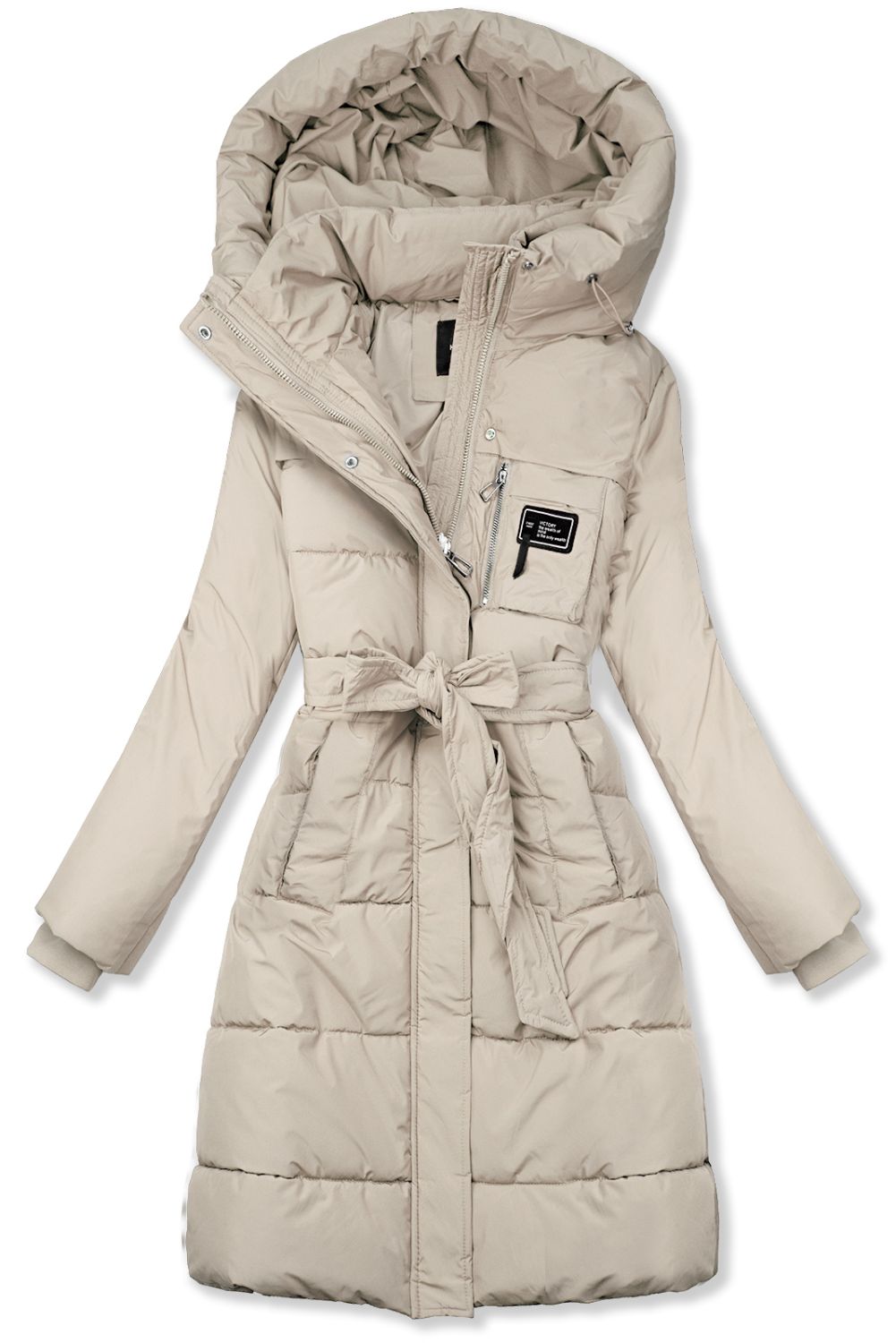 Geacă ecru de iarnă cu curea