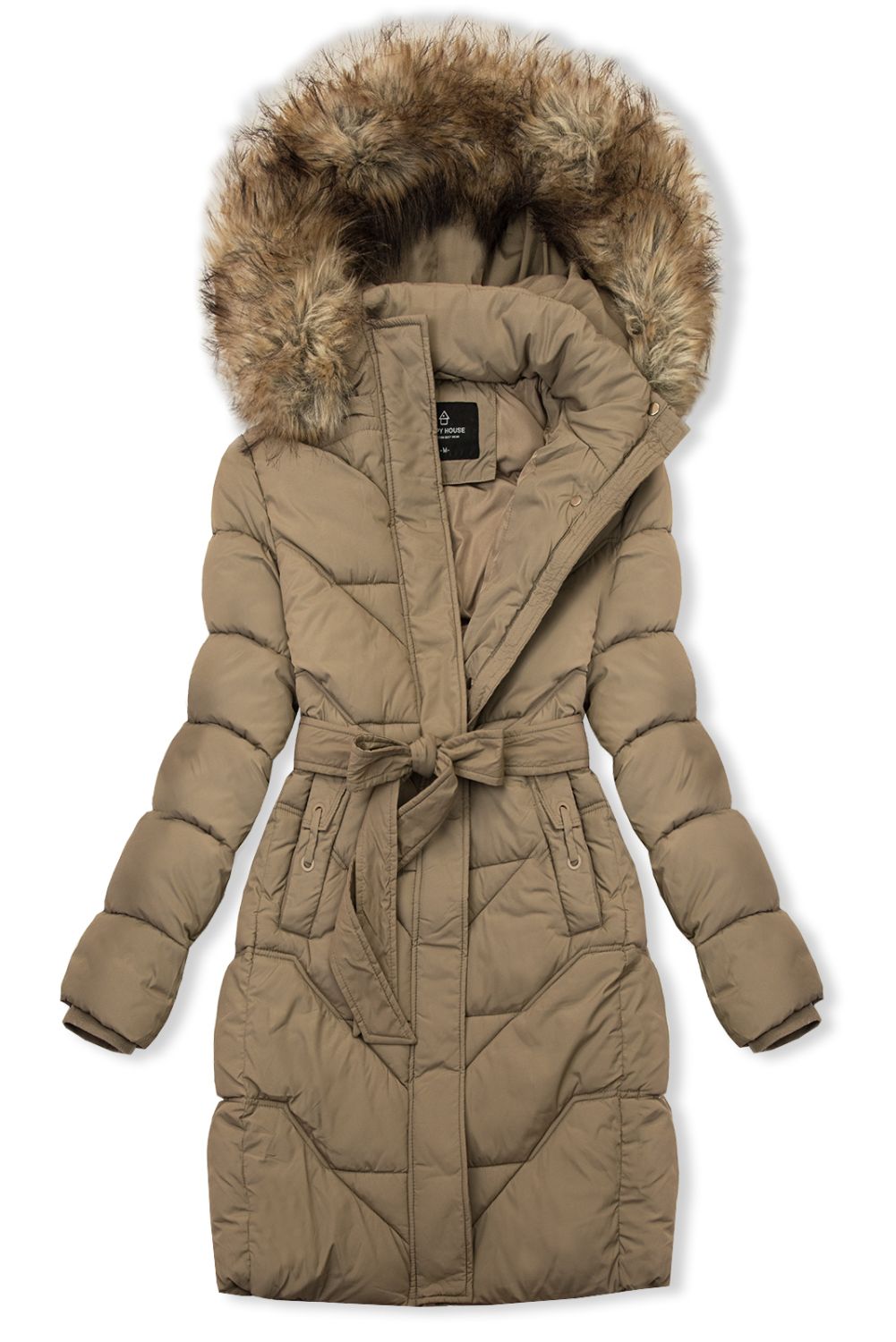 Geacă elegantă de iarnă cu blană, amaro cafea