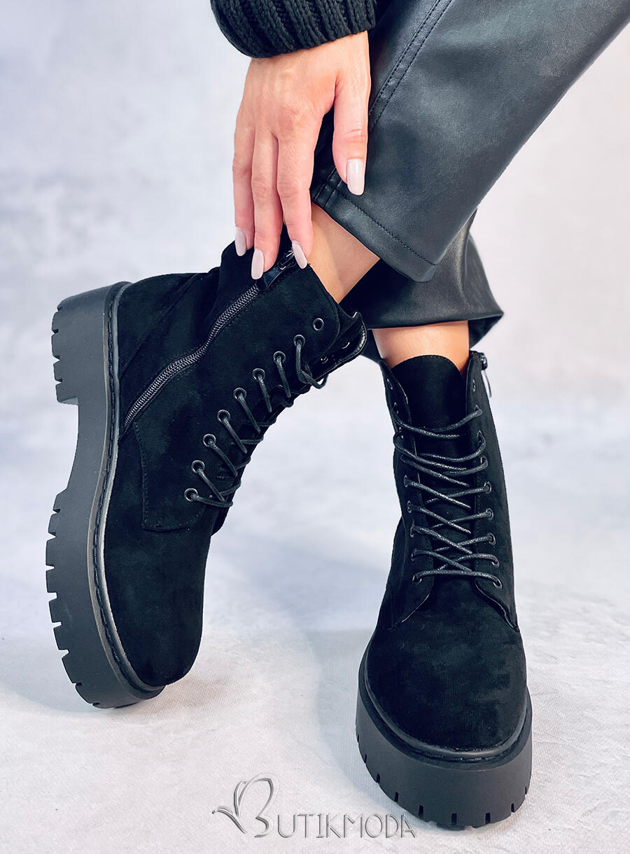 Pantofi negri de damă cu șireturi