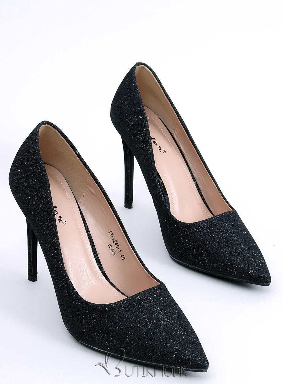 Pantofi stiletto negri lucioși eleganți