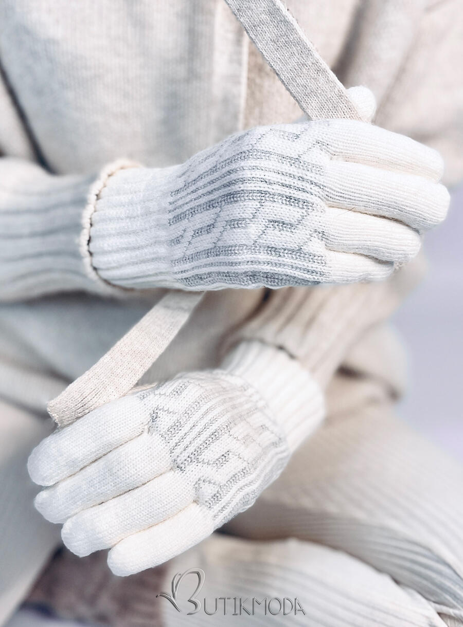 Mănuși cu model tricotat ecru