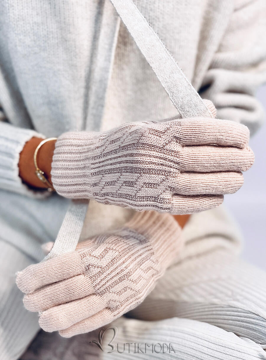 Mănuși cu model tricotat bej