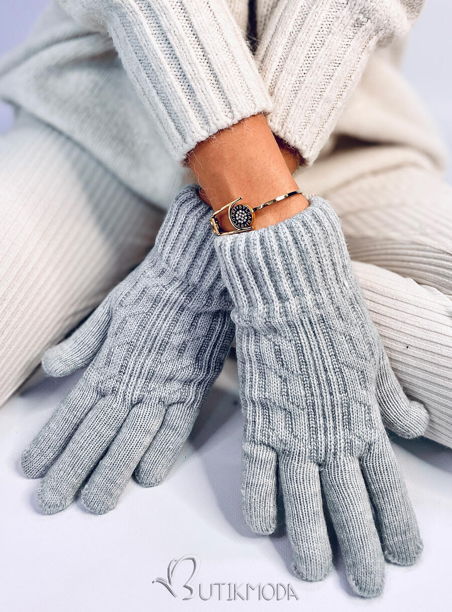 Mănuși cu model tricotat gri deschis