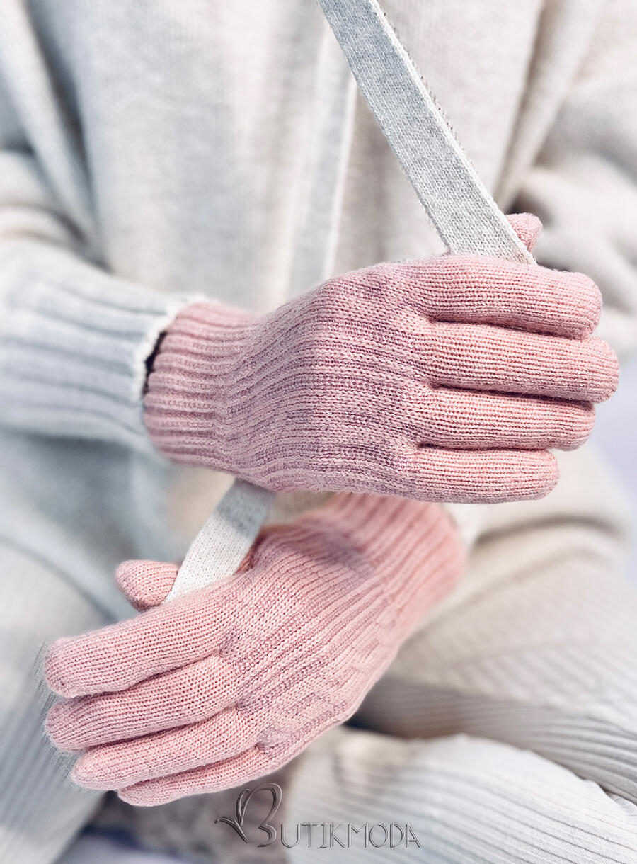 Mănuși cu model tricotat roz