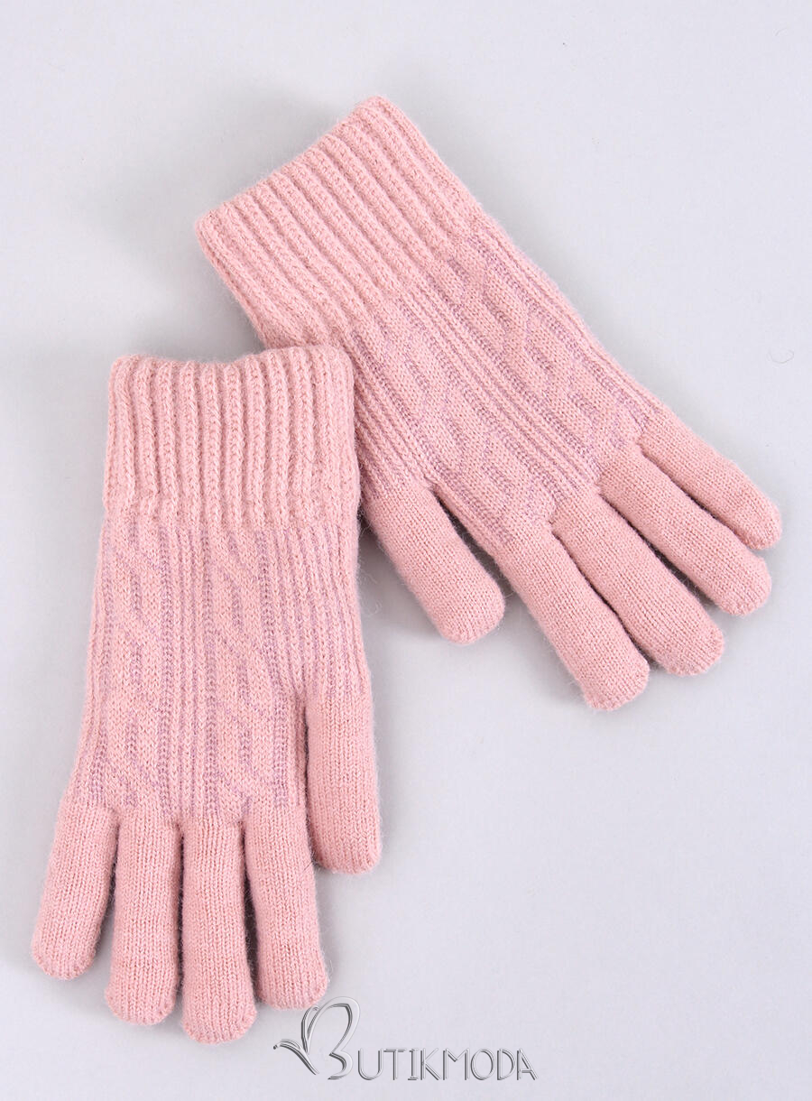 Mănuși cu model tricotat roz