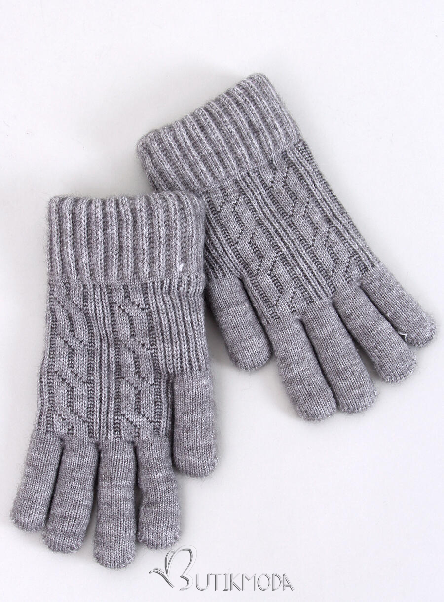 Mănuși cu model tricotat gri închis