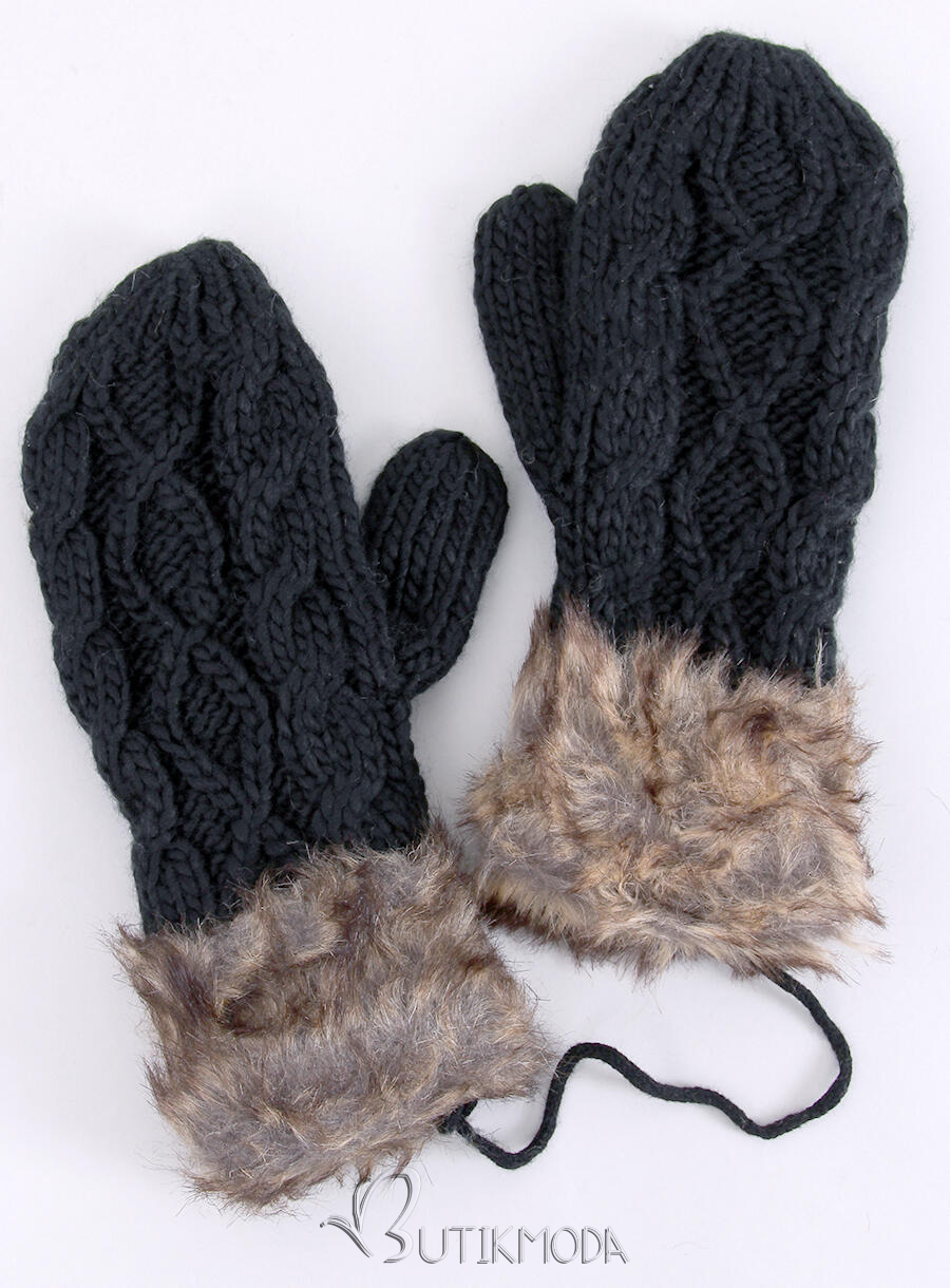Mănuși negre cu model tricotat