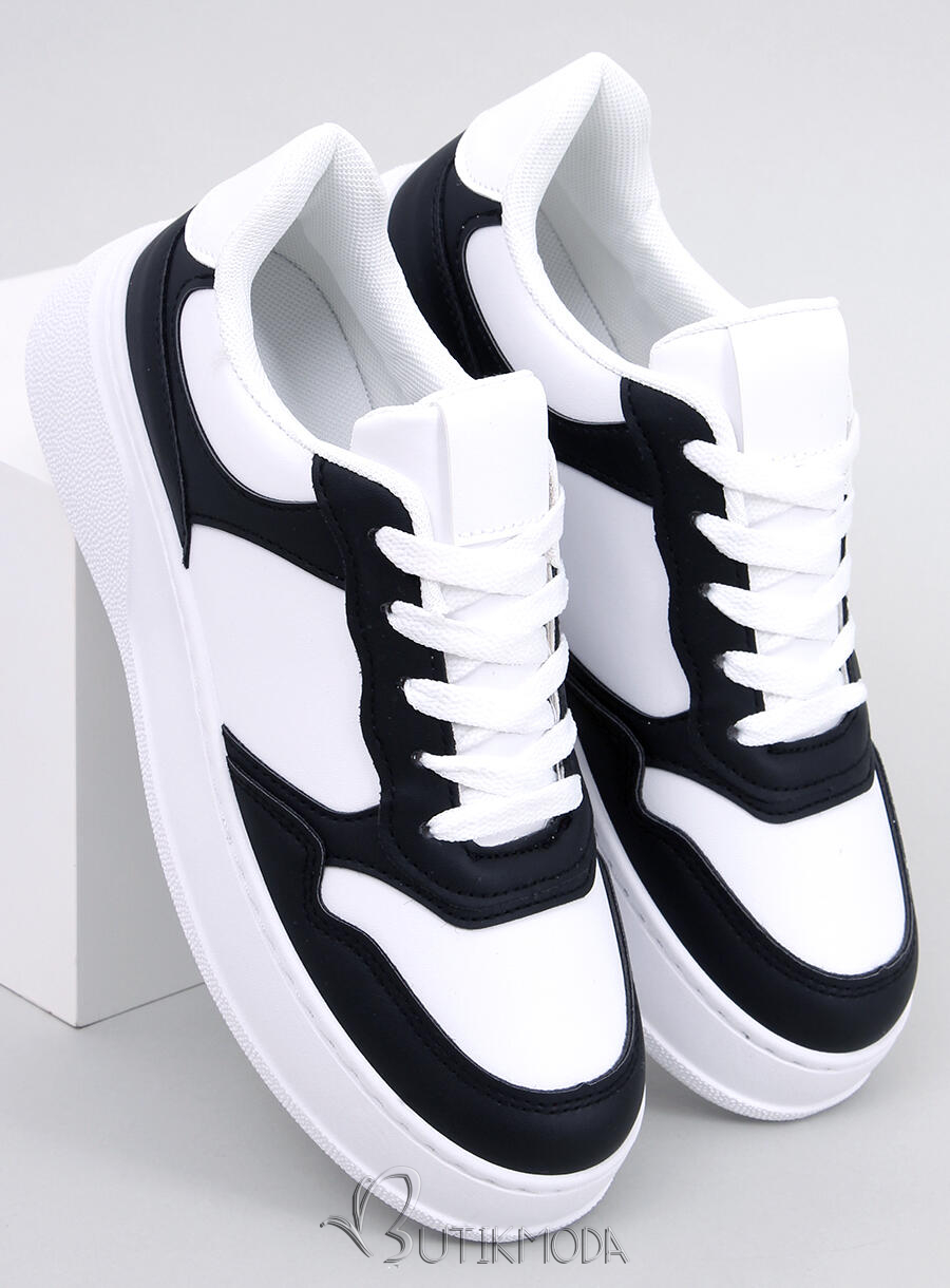 Pantofi sport cu talpă înaltă alb/negru