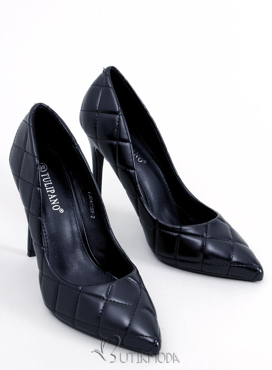 Pantofi stiletto negri cu aspect cusut